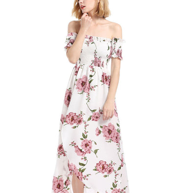 Chiffon Short sleeve Elastic waist Maxi Dresses