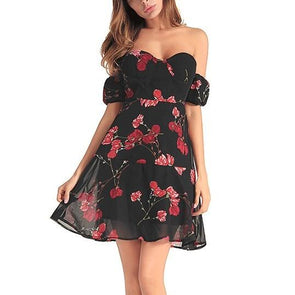 Chiffon Cold Shoulder Print Off Shoulder Skater Dresses