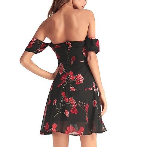 Chiffon Cold Shoulder Print Off Shoulder Skater Dresses