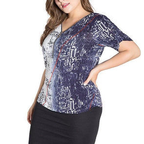 Cotton Short Sleeve Flora V neck Plus Size Tops