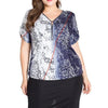 Cotton Short Sleeve Flora V neck Plus Size Tops