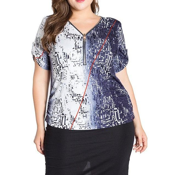 Cotton Short Sleeve Flora V neck Plus Size Tops