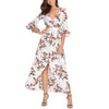 Bell sleeve Print Maxi V neck Split Bandage High waist Maxi Dresses