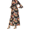 Bell sleeve Print Maxi V neck Split Bandage High waist Maxi Dresses