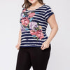 Cotton Short Sleeve Print Round Neck Embroidery Plus Size Tops