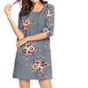 3/4  Sleeve Print Mini Round Neck Bandage  Floral Dresses