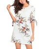 3/4  Sleeve Print Mini Round Neck Bandage  Floral Dresses