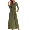 Cotton Long sleeve Round neck Elastic waist Maxi Dresses