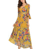 3/4 Sleeve Lotus Leaf Sleeve Print V Neck Maxi Dresses