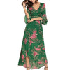 3/4 Sleeve Lotus Leaf Sleeve Print V Neck Maxi Dresses