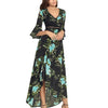 3/4 Sleeve Lotus Leaf Sleeve Print V Neck Maxi Dresses