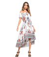 Cold Shoulder Print Off Shoulder Elastic waist Maxi Dresses