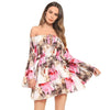 Bell Sleeve Print Mini Off Shoulder Bandage Vacation Dresses