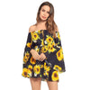 Bell Sleeve Print Mini Off Shoulder Bandage Vacation Dresses