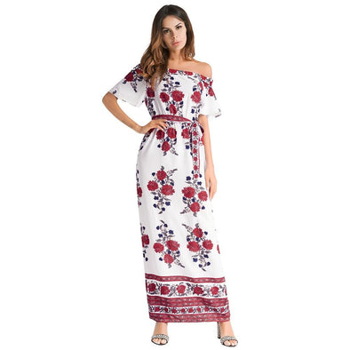 Cold Shoulder Print Off Shoulder Bandage Maxi Dresses