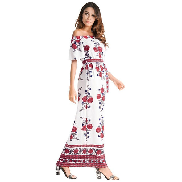 Cold Shoulder Print Off Shoulder Bandage Maxi Dresses