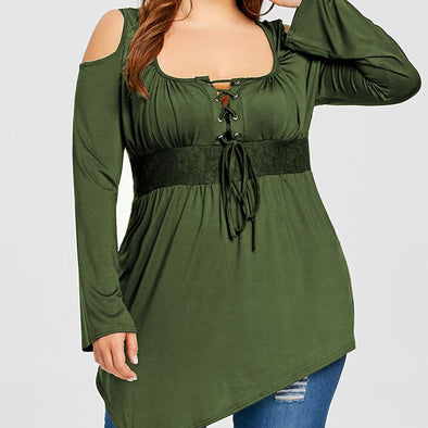 Cold Shoulder Irregular Bandage Plus size Tops