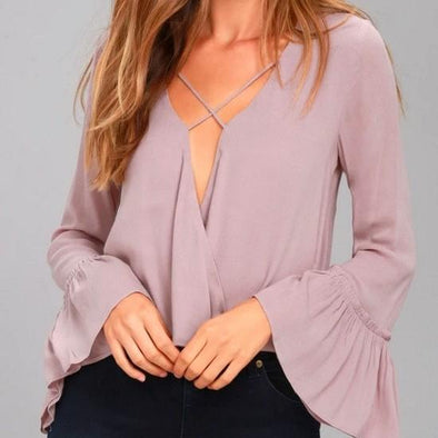 Chiffon Bell sleeve Openwork Long Sleeve Tops