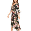 3/4 Sleeve Bell Sleeve Print V neck Split Floral Dresses