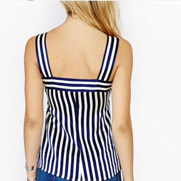 Cotton Stripe Mini Square collar Sleeveless Tops