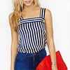 Cotton Stripe Mini Square collar Sleeveless Tops