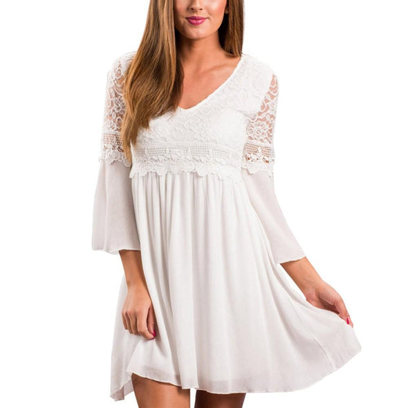 3/4 Sleeve Print Knee Length V Neck Vacation Dresses