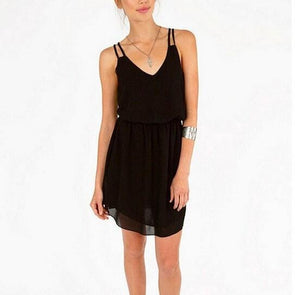 Chiffon Sleeveless Mini V Neck Middle Waist Vacation Dresses