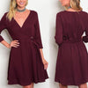 3/4 Sleeve Mini V Neck Middle Waist Vacation Dresses