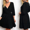 3/4 Sleeve Mini V Neck Middle Waist Vacation Dresses