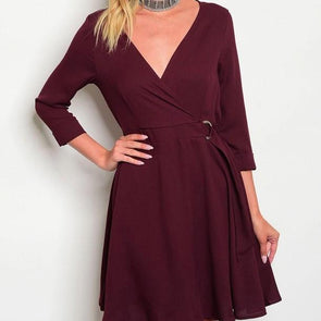 3/4 Sleeve Mini V Neck Middle Waist Vacation Dresses