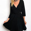 3/4 Sleeve Mini V Neck Middle Waist Vacation Dresses