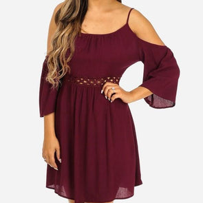 Chiffon 3/4 Sleeve Mini Round Neck Vacation Dresses