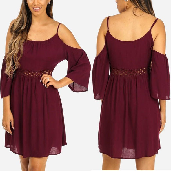 Chiffon 3/4 Sleeve Mini Round Neck Vacation Dresses