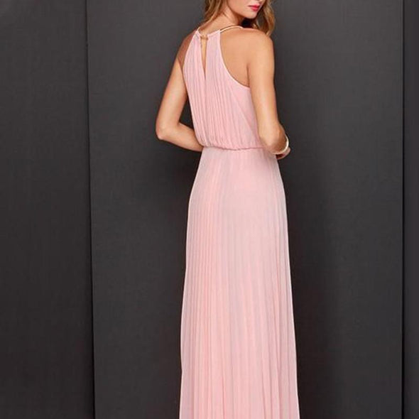 Chiffon Sleeveless Maxi Round Neck Middle Waist Evening Dresses