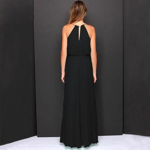 Chiffon Sleeveless Maxi Round Neck Middle Waist Evening Dresses