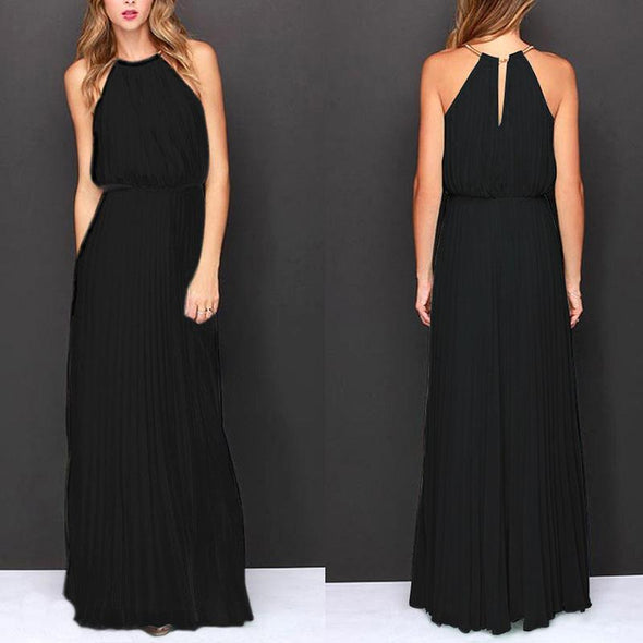 Chiffon Sleeveless Maxi Round Neck Middle Waist Evening Dresses