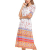 Chiffon 3/4 Sleeve Print Knee Length V Neck Elastic Waist Vacation Dresses