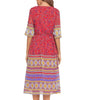 Chiffon 3/4 Sleeve Print Knee Length V Neck Elastic Waist Vacation Dresses