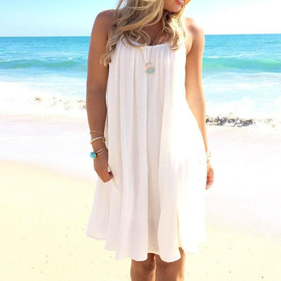 Chiffon Sleeveless Mini Round Neck Vacation Dresses