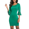 Bell Sleeve Round Neck Openwork High Waist Bodycon Dresses