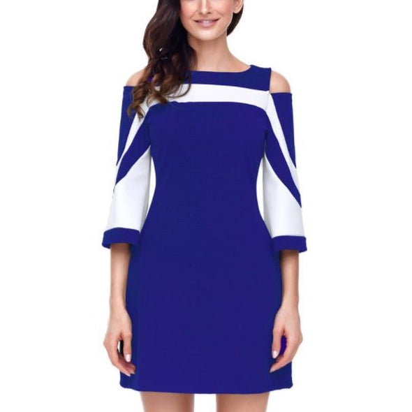 Women 3/4 Sleeve Square Collar Patchwork Bodycon Dresses