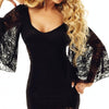 Black Lace Bell Sleeve Mini Round Neck Openwork Bodycon Dresses