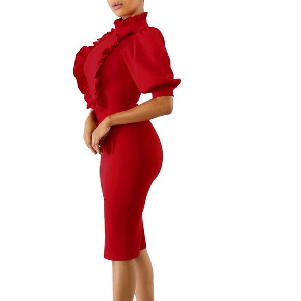 3/4 Sleeve Frill Sleeve Knee Length Bodycon Dresses