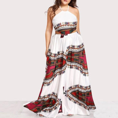 Cold Shoulder Sleeveless Print Off Shoulder Plus size maxi Dresses