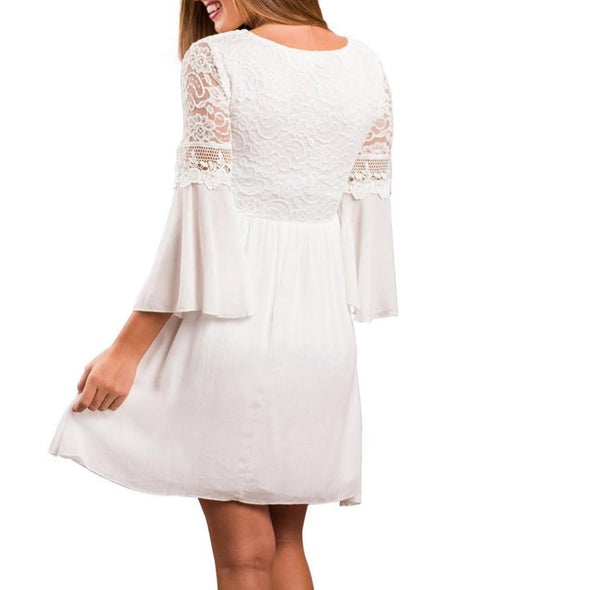 3/4 Sleeve Print Knee Length V Neck Vacation Dresses