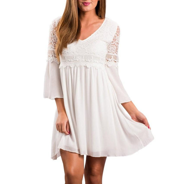 3/4 Sleeve Print Knee Length V Neck Vacation Dresses