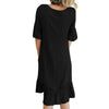 Bell Sleeve Midi Round Neck Openwork Middle Waist Vacation Dresses