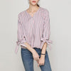 3/4 sleeve Stripe V neck Bowknot Plus size Tops