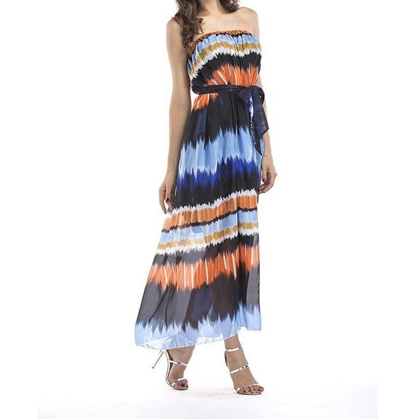 Chiffon Sleeveless Hit Color Off Shoulder High waist Maxi Dresses