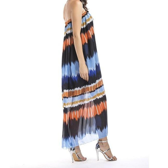 Chiffon Sleeveless Hit Color Off Shoulder High waist Maxi Dresses